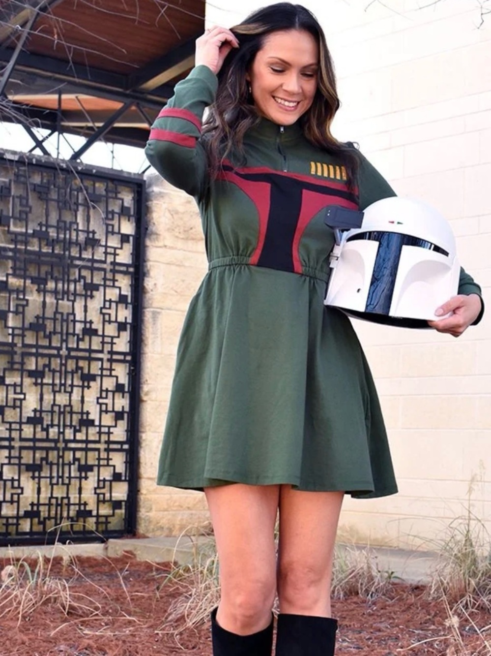 Her Universe 2X Star Wars Boba Fett Zip Neck Long Sleeve Cosplay Mini Dress